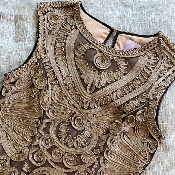 JS Collections Soutache Midi Cocktail Dress, Mink - Picture 2 of 5